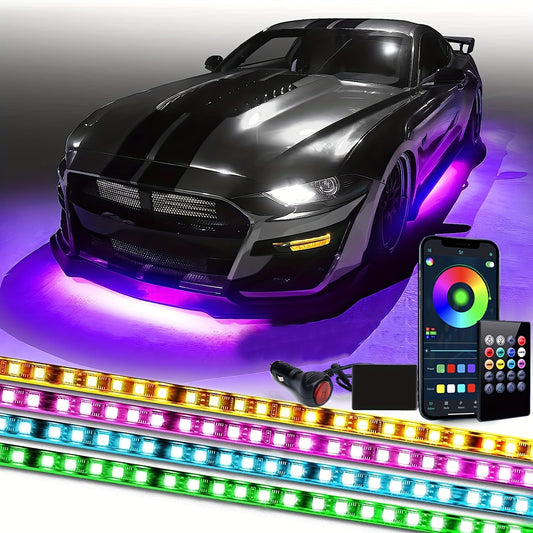 4Pcs Underglow Kit For Car, Car Led Lights With App & Remote Control, 16 Smart Colors, Music Mode, Waterproof Underglow LED Light Kit For SUVs, Trucks