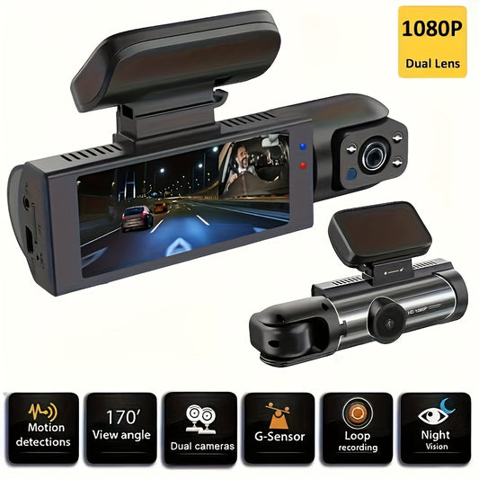 Dash Camera Front And Inside, 3.16inchdash Cam 1080P, G Sensor HD Night Vision Loop Recording Wide Angle Car DVR